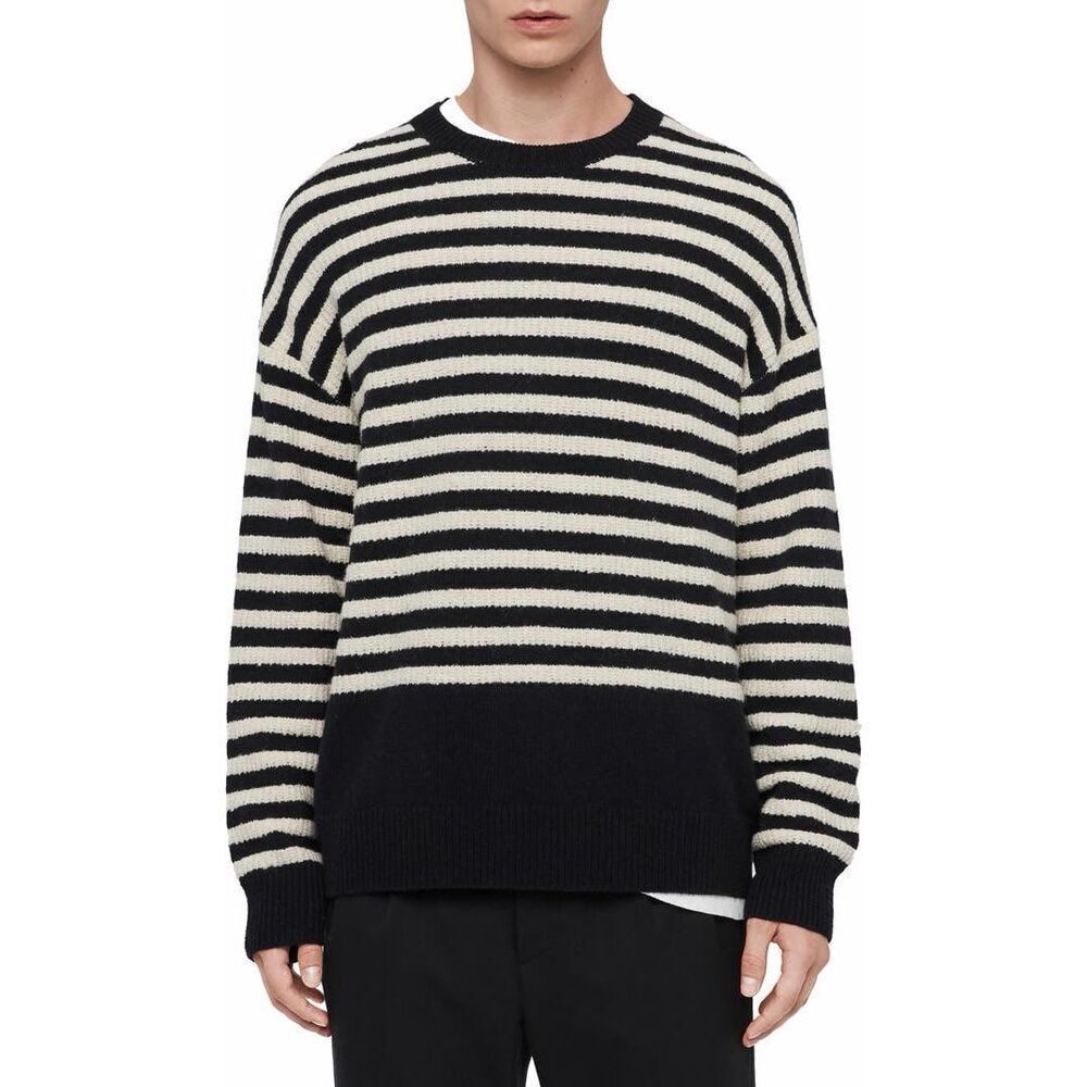 All Saints Striped Keet Oversize Stripe Crewneck Sweater‎ Medium Cream Black
